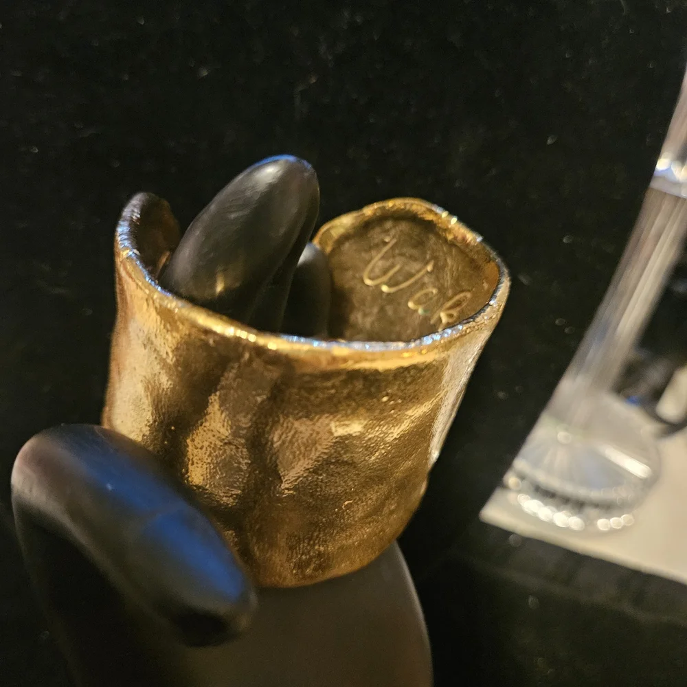 Cecile Jeanne Heavy Gold Plated Metallic Textured Cuff Bracelet - Picture 2 of 5